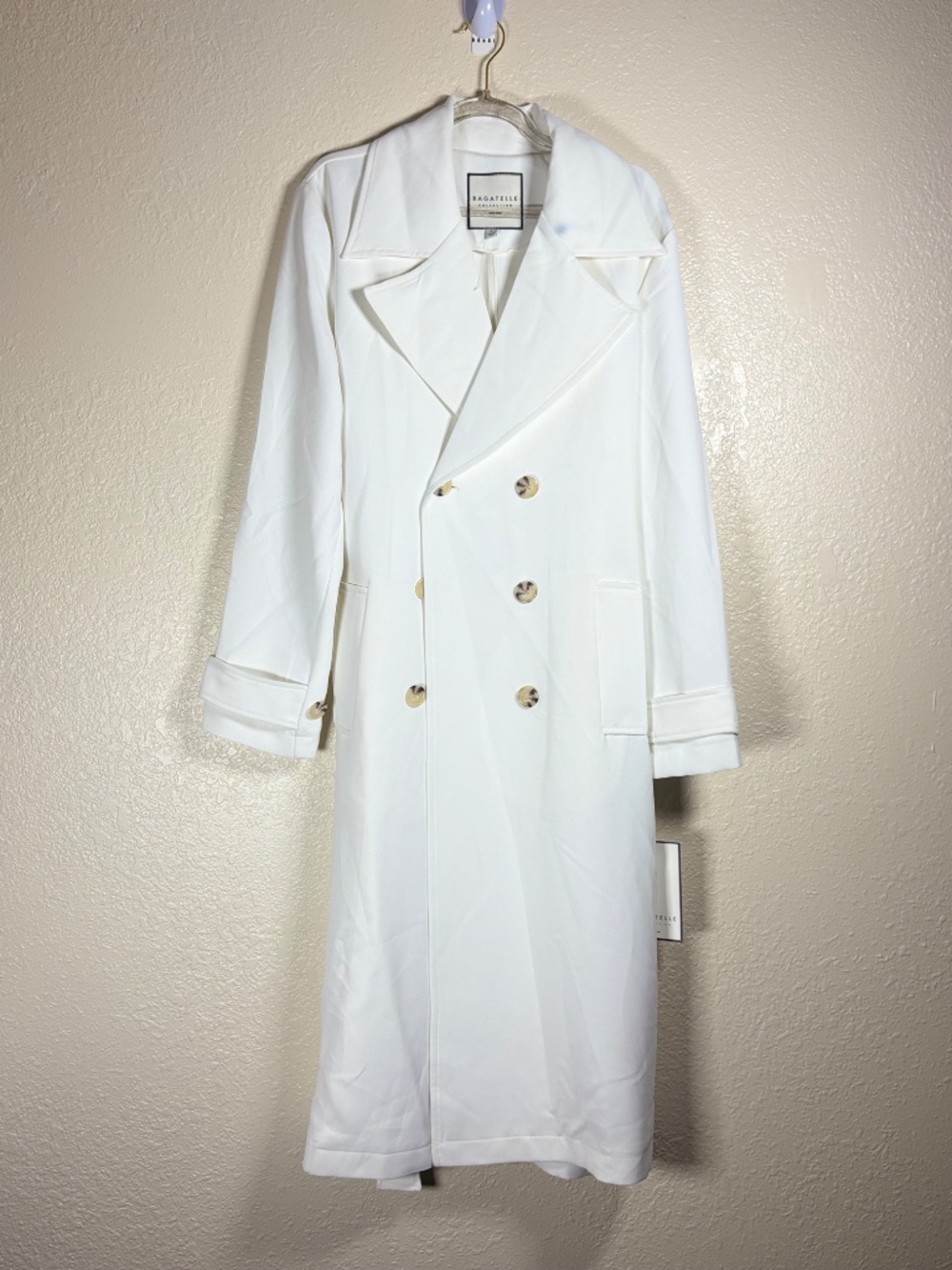 Bagatelle Collection White Double Breasted Trench Coat Belted Size S NWT